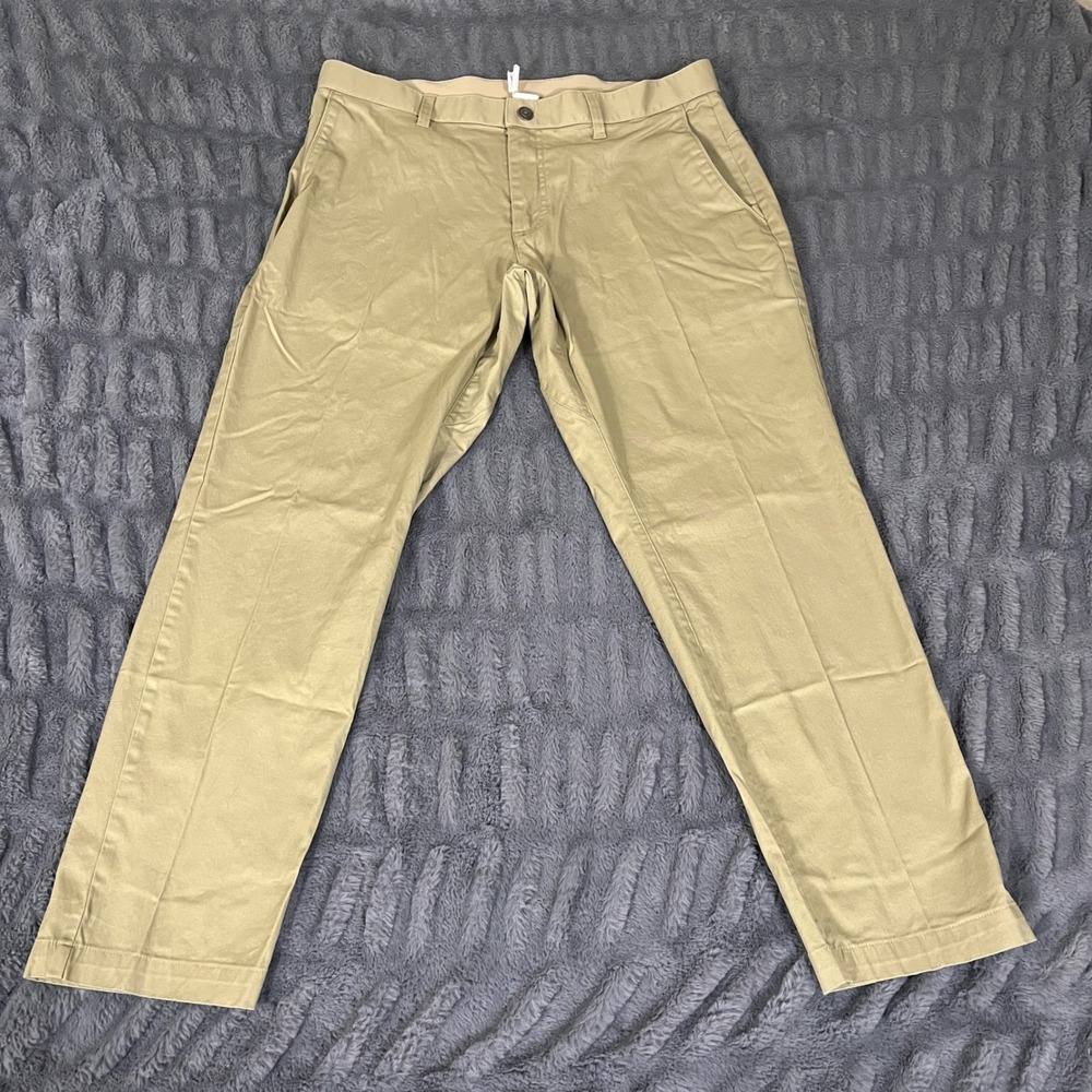 Fabletics Mens Khaki Tan Stretch Cotton Chino Pants 35x30 Altered 26.5‎ Inseam